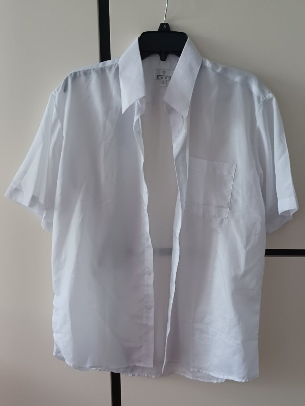 Emvo white short sleeve men's shirt, size M 15.5
